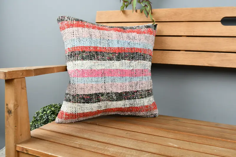 16x16 Blue Pillow Sham, Kilim Cushion Sham, Interior Designer Pillow, Pillow Cover, Retro Pillow, Home Decor Pillow, Handwoven Cushion - 1