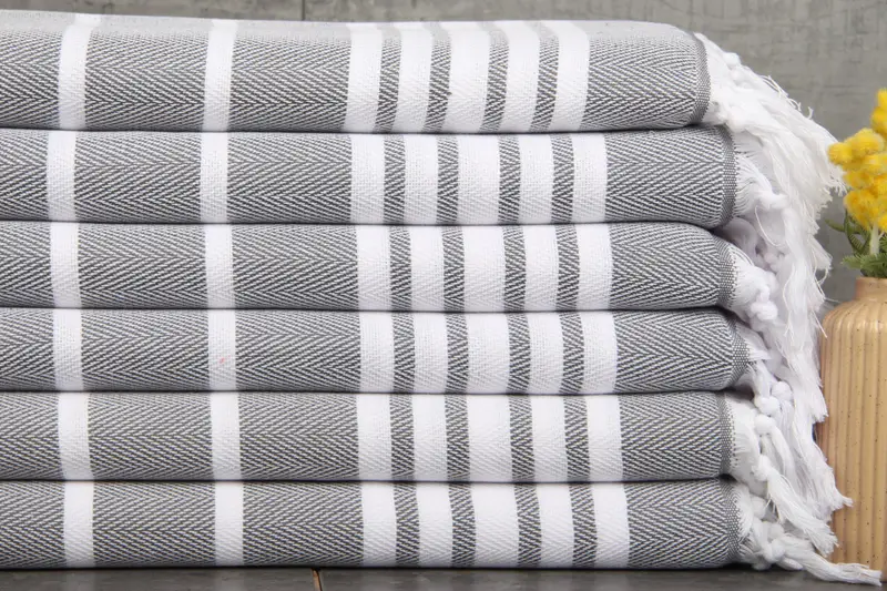 Customized Tea Towel Organic Cotton Dark Gray Striped, 20x40 Inches