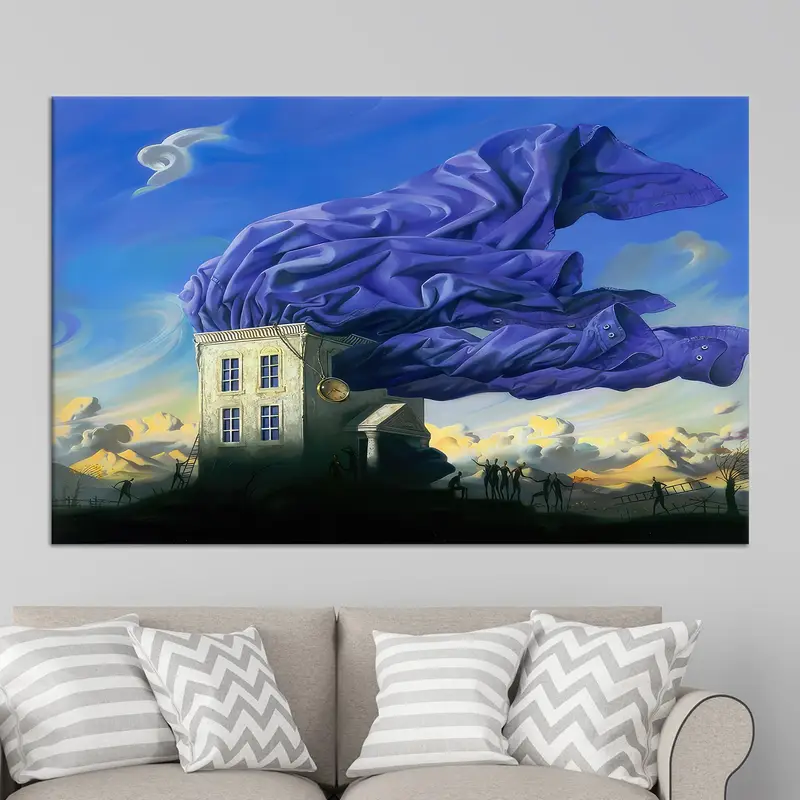 抽象的なブルーのシュールなキャンバス: トレンディなプリントアートの傑作