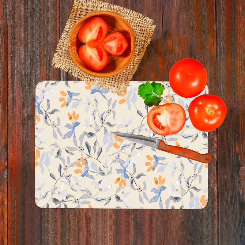 Abstract Flower Glass Cutting Board, Modern Floral Pattern, Non-Slip