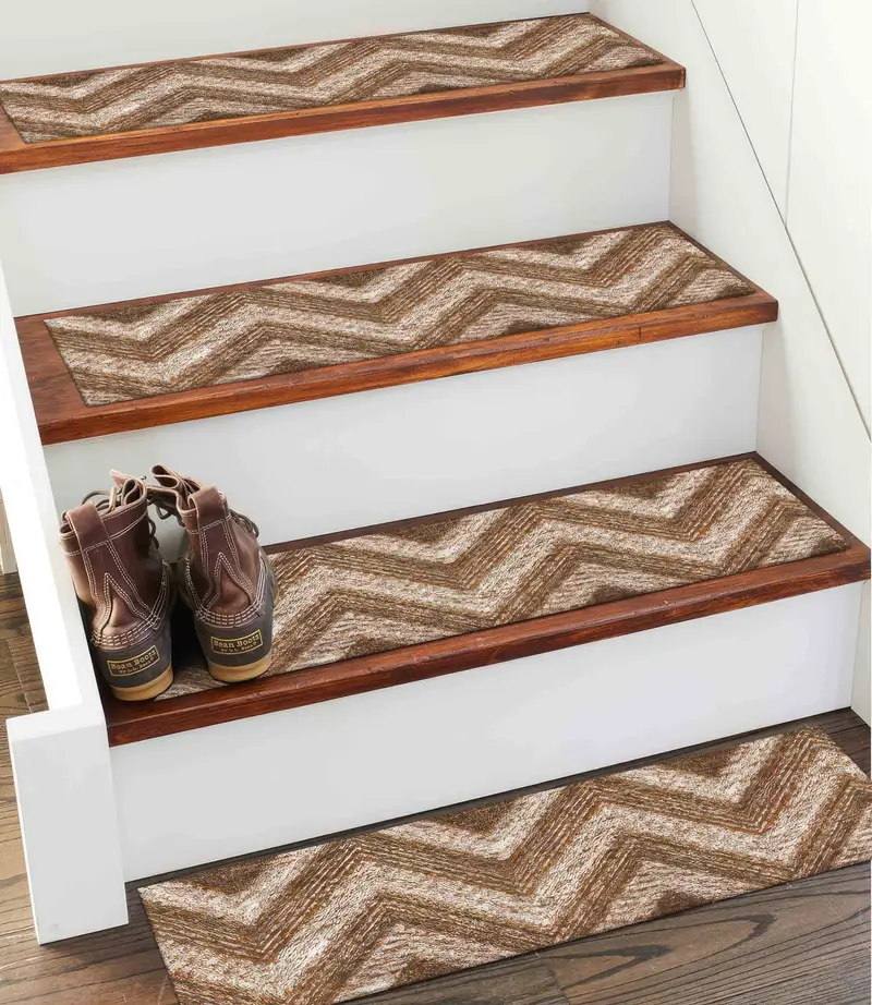 Brown Ethnic Printed Rug: Stair Rug with Bohemian Aztec Design