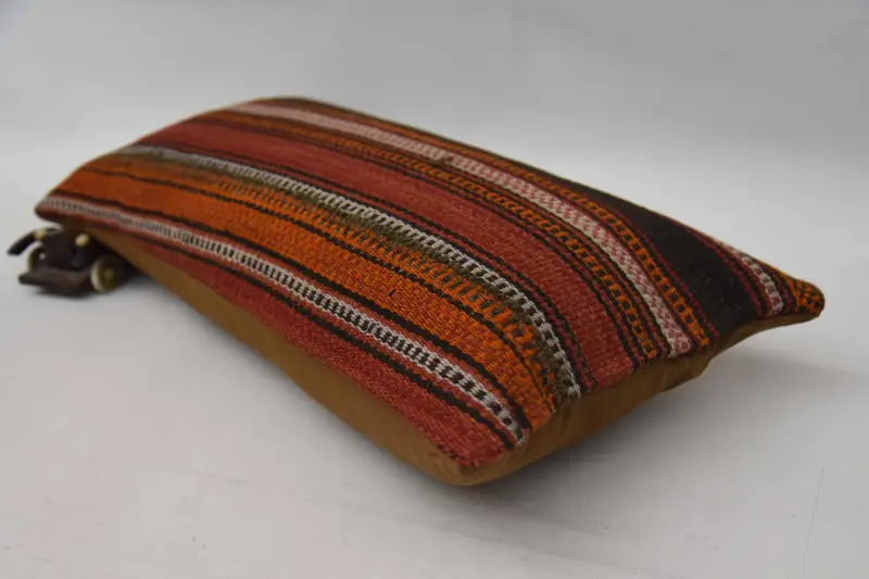 Throw Kilim Pillow, Cushion, Vintage Kilim Throw Pillow, Kilim Cushion Sham, Retro Throw Pillow Cover, 12x24 Orange Pillow Cover, Floor Cushion - 6
