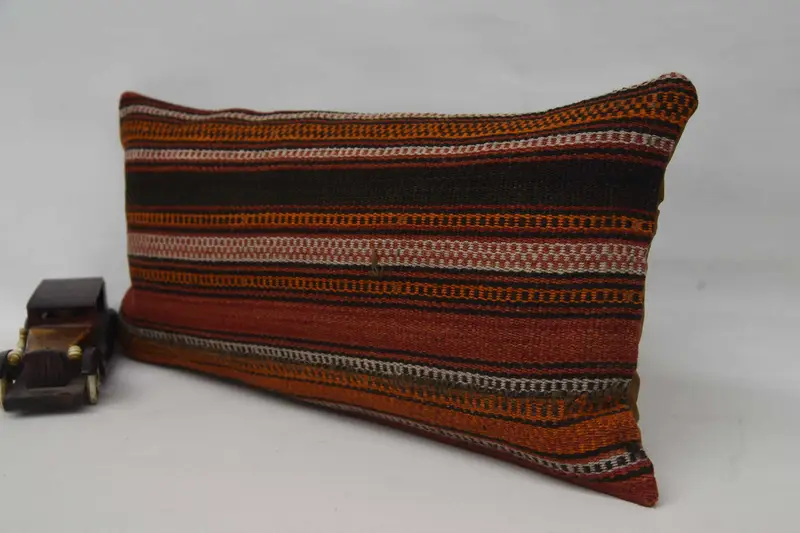 Throw Kilim Pillow, Cushion, Vintage Kilim Throw Pillow, Kilim Cushion Sham, Retro Throw Pillow Cover, 12x24 Orange Pillow Cover, Floor Cushion - 3