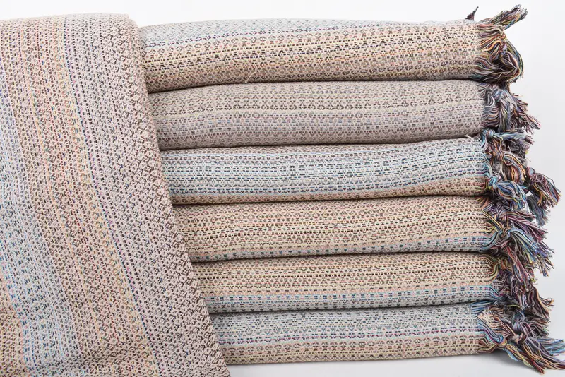 Light Beige Patchwork Diamond Throw, Organic Cotton, 89x87 Inches