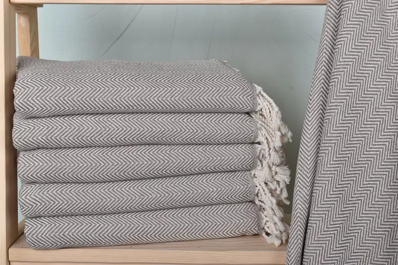 Brown Herringbone Towel, Organic Cotton/Linen, 40x71 Inches