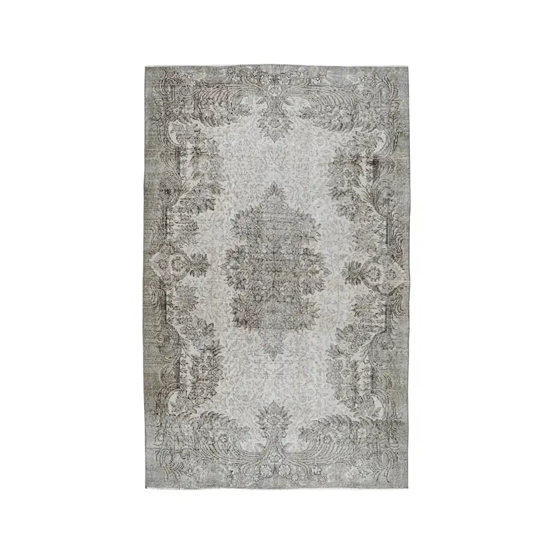 Vintage Rug, 5.5x9.1 ft Large Rug, Gray White Oushak Wool Rug - 1