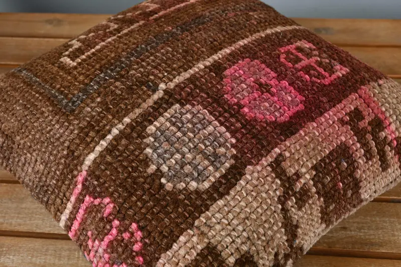 Vintage Kilim Throw Pillow, Art Deco Pillow Case, Cushion, Turkish Pillow, Pillow for Couch, 14x14 Brown Cushion Case, Authentic Pillow Sham - 3