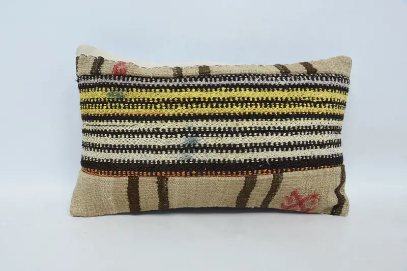 Holiday Decor Vintage Euro Sham, Striped Beige 12x20 inch Antique Cushion - 1