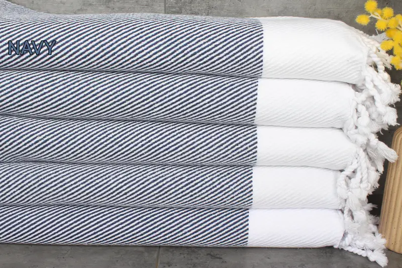 Personalized Striped Organic Cotton Beach Towel Beige, 36x71 Inches