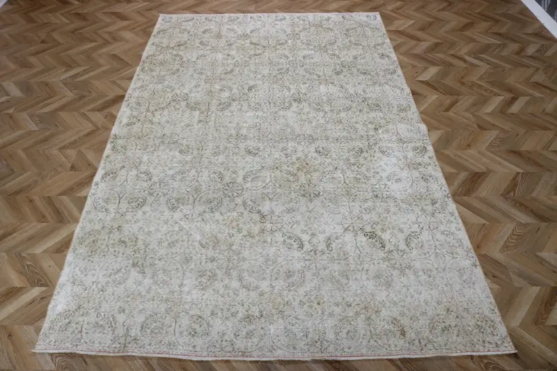 Türkischer großer Teppich, 6,5 x 10,2 Fuß Vintage-Teppich, grauer Oushak-Wollteppich - 1