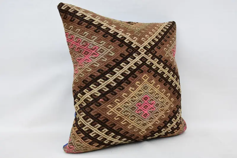 Pillow for Sofa, Cushion, Southwestern Cushion Cover, Vintage Pillow, Vintage Kilim Pillow, Customized Pillow Case, 24x24 Brown Cushion - 2