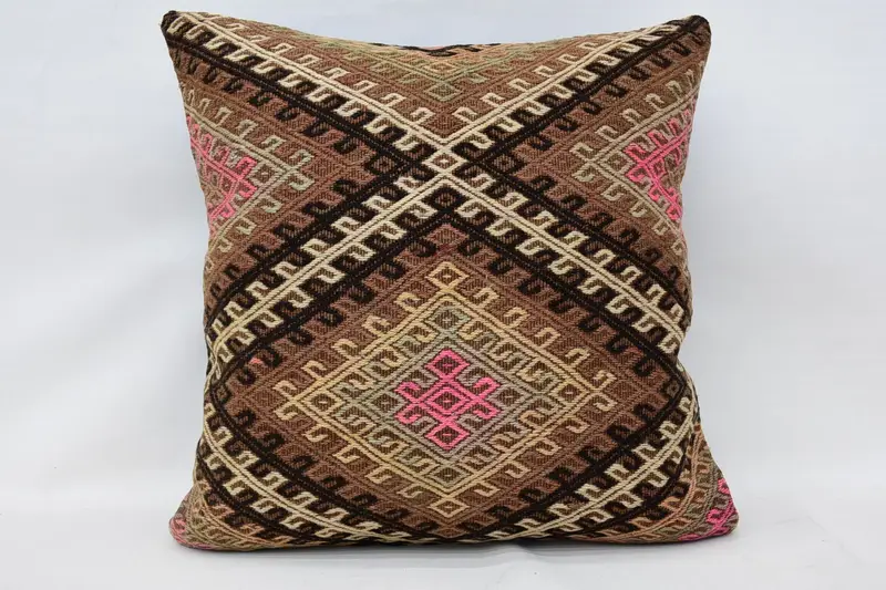 Pillow for Sofa, Cushion, Southwestern Cushion Cover, Vintage Pillow, Vintage Kilim Pillow, Customized Pillow Case, 24x24 Brown Cushion - 4