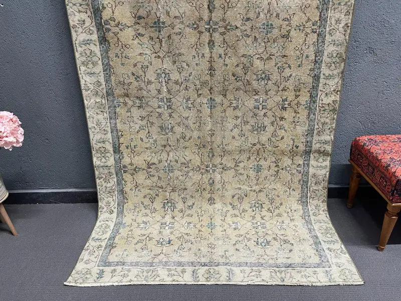 4,5x7,9 ft türkischer Oushak-Teppich, blauer marokkanischer Vintage-Teppich aus Wolle - 1