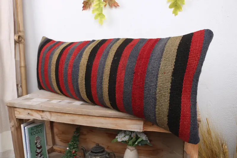 Kilim Pillow, 12x36 Red Pillow Sham, Rustic Pillow Cover, Sofa Bolster Cushion, Turkish Kilim Pillow, Pillow Sham, Kilim Pillow Cover - 4