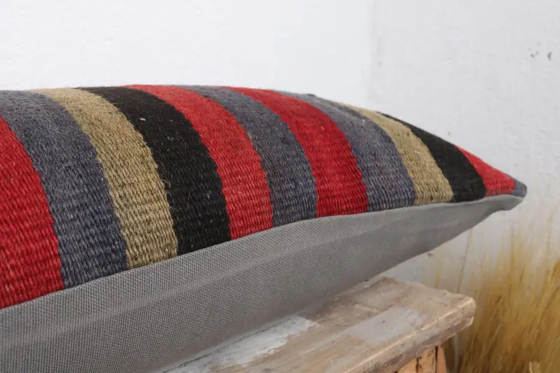 Kilim Pillow, 12x36 Red Pillow Sham, Rustic Pillow Cover, Sofa Bolster Cushion, Turkish Kilim Pillow, Pillow Sham, Kilim Pillow Cover - 6