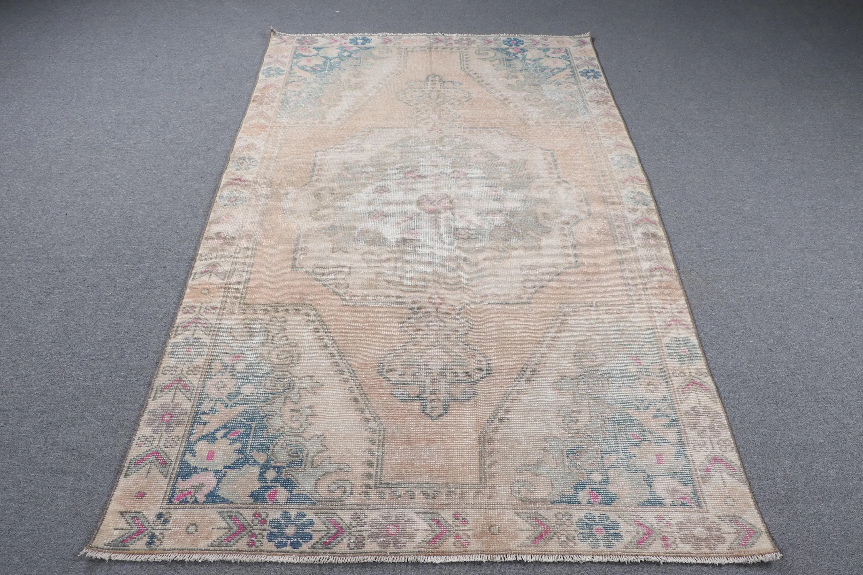 4,3x7,5 ft Teppich, türkischer Vintage-Teppich, blauer Wollteppich - 1