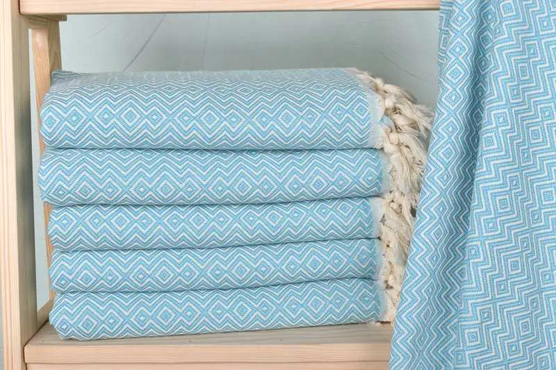 Personalized Turquoise Diamond Towel, Organic Cotton/Linen, 38x71 Inches