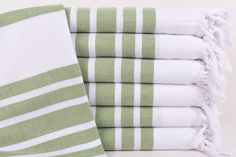 Herringbone Towel Khaki Green Organic Cotton, Bachelorette Party Gift, 70x40 Inches