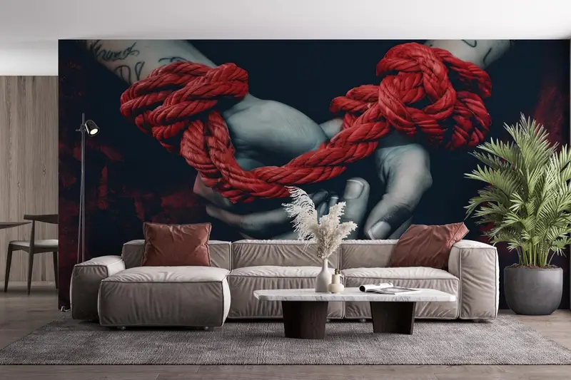 Geschenk für Liebe Papierhandwerk, Valentinstag Geschenk Wanddruck, moderne Wanddekoration, stilvolle 3D -Tapete, rotes Seilwanddekor, 3D -Wandbild, - 6