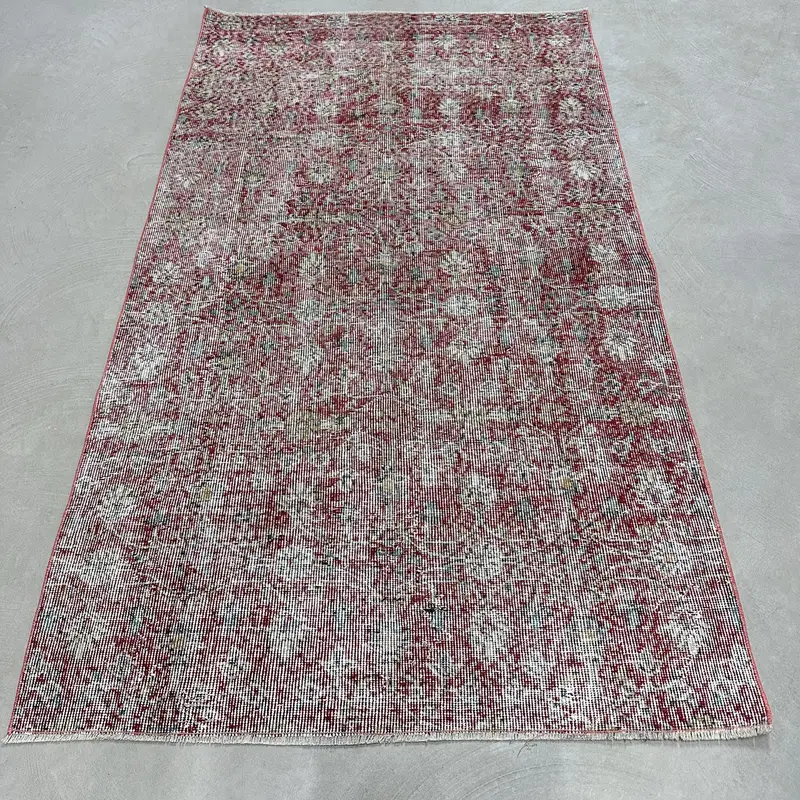 4x7 ft Turkish Area Rug, Vintage Red Abstract Rug - 1