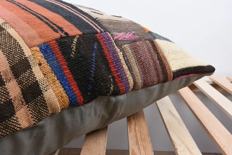 28x28 Beige Pillow Case, Ottoman Cushion, Handmade Kilim Cushion, Turkish Kilim Pillow, Pillow Sham, Turkish Rugs Pillow Case, Vintage Pillow - 7
