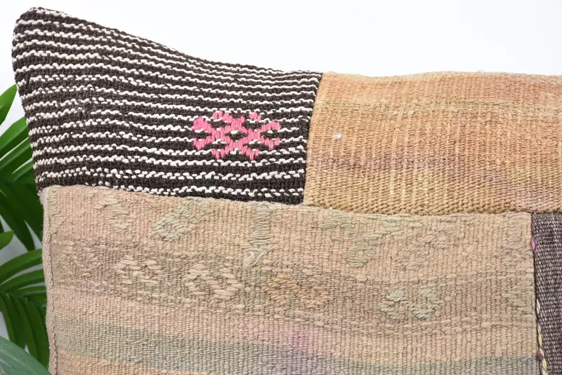 28x28 Beige Pillow Case, Ottoman Cushion, Handmade Kilim Cushion, Turkish Kilim Pillow, Pillow Sham, Turkish Rugs Pillow Case, Vintage Pillow - 2