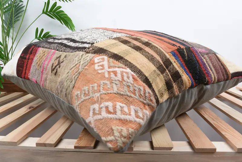 28x28 Beige Pillow Case, Ottoman Cushion, Handmade Kilim Cushion, Turkish Kilim Pillow, Pillow Sham, Turkish Rugs Pillow Case, Vintage Pillow - 6