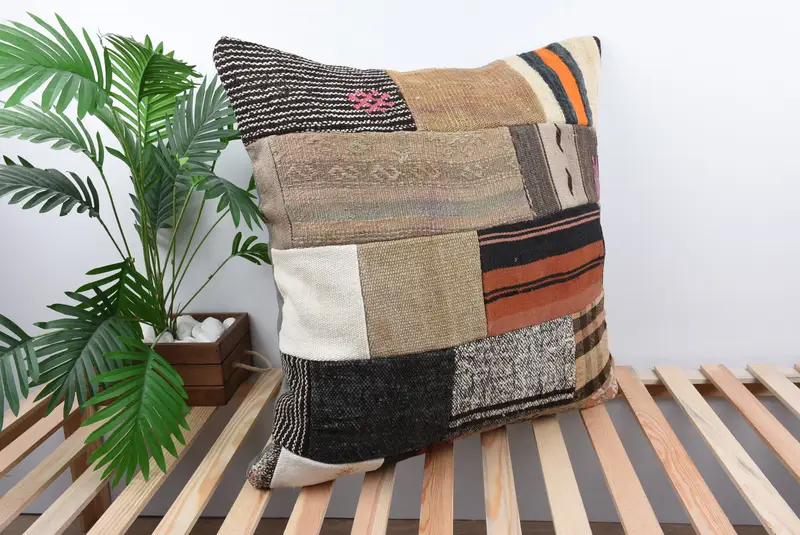28x28 Beige Pillow Case, Ottoman Cushion, Handmade Kilim Cushion, Turkish Kilim Pillow, Pillow Sham, Turkish Rugs Pillow Case, Vintage Pillow - 4