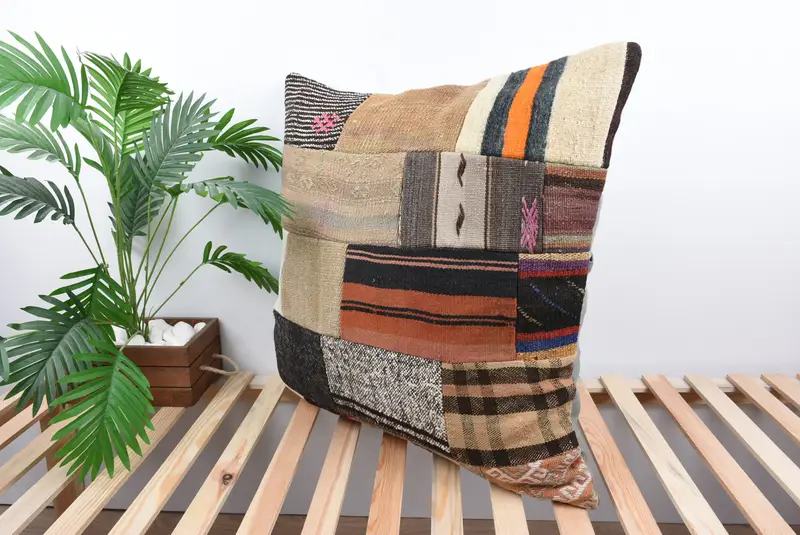 28x28 Beige Pillow Case, Ottoman Cushion, Handmade Kilim Cushion, Turkish Kilim Pillow, Pillow Sham, Turkish Rugs Pillow Case, Vintage Pillow - 5