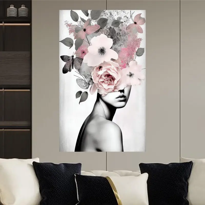 Elegant Printed Glass: Woman, Flower, Abstract, Pink Design