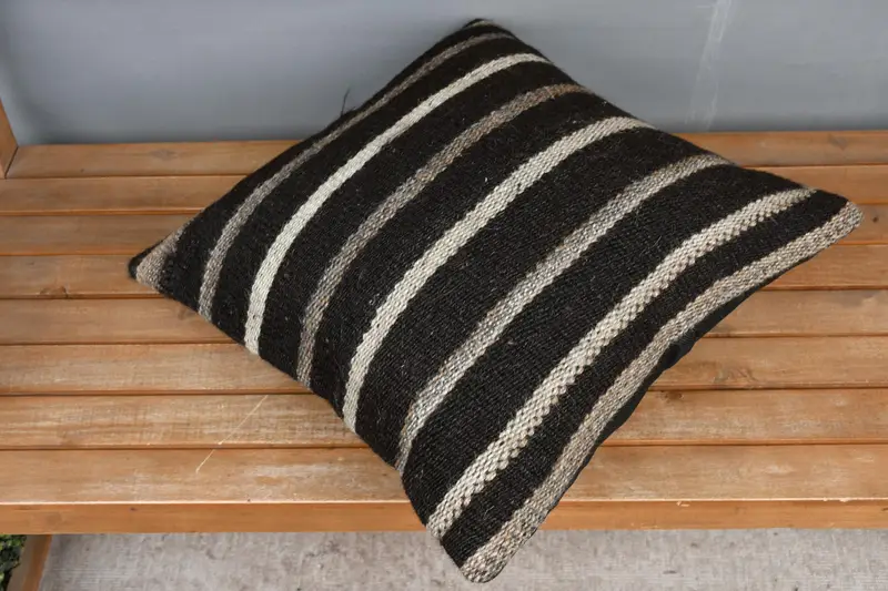 Farmhouse Cushion Cover, Kilim Pillow, Ottoman Cushion, Kilim Pillow Cover, Cushion Case, 20x20 Brown Pillow, Interior Designer Pillow - 3