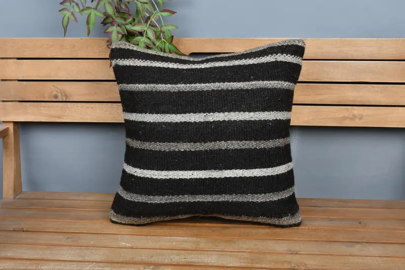Farmhouse Cushion Cover, Kilim Pillow, Ottoman Cushion, Kilim Pillow Cover, Cushion Case, 20x20 Brown Pillow, Interior Designer Pillow - 6