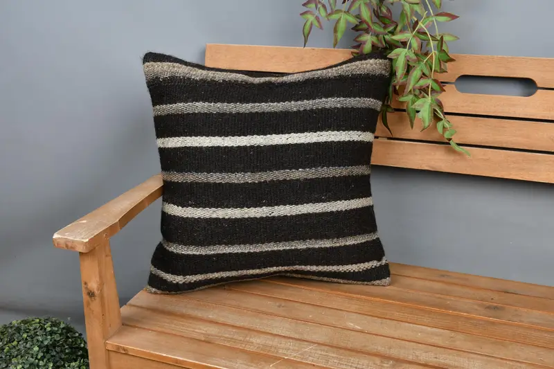 Farmhouse Cushion Cover, Kilim Pillow, Ottoman Cushion, Kilim Pillow Cover, Cushion Case, 20x20 Brown Pillow, Interior Designer Pillow - 1