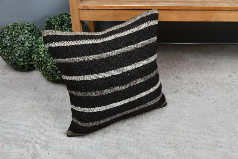 Farmhouse Cushion Cover, Kilim Pillow, Ottoman Cushion, Kilim Pillow Cover, Cushion Case, 20x20 Brown Pillow, Interior Designer Pillow - 7
