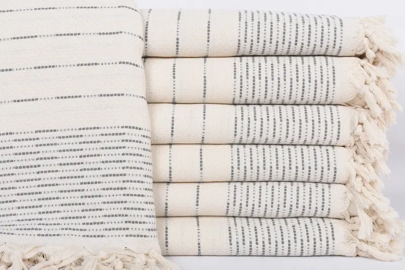 Valentine Day Gift For Her, Bedspread, Wedding Day Gift For Bride, Custom Blanket, Turkish Blanket, 98x92 Cotton Striped Design Towel - 1