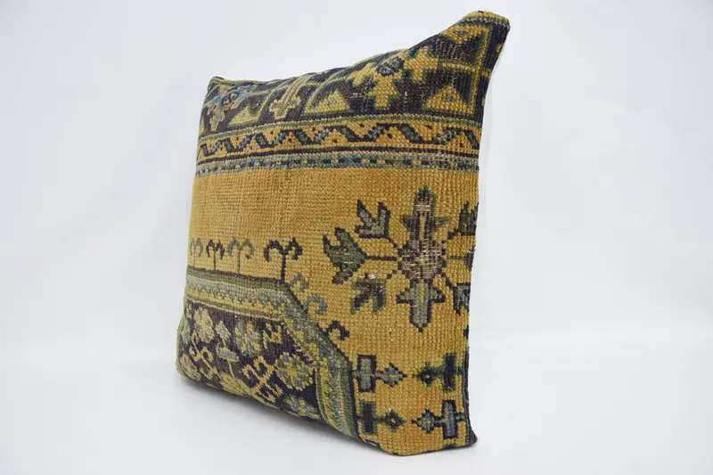 Vintage Kilim Throw Pillow, Pillow Cover, 28x28 Yellow Cushion, Kilim Pillow, Square Throw Cushion Cover, Interior Designer Pillow - 4