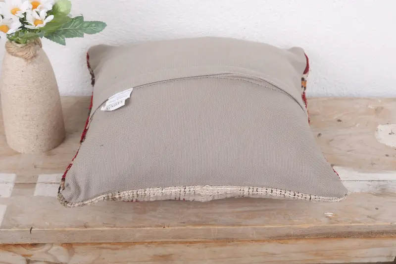 Cushion Cover, Decorative Pillow, Kilim Pillow, Handmade Rug Seat Pillow, Kilim Cushion Sham, 12x12 Beige Cushion Cover, Vintage Kilim Throw Pillow - 7