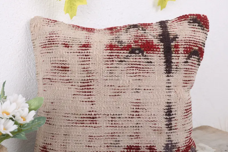 Cushion Cover, Decorative Pillow, Kilim Pillow, Handmade Rug Seat Pillow, Kilim Cushion Sham, 12x12 Beige Cushion Cover, Vintage Kilim Throw Pillow - 5