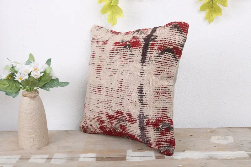 Cushion Cover, Decorative Pillow, Kilim Pillow, Handmade Rug Seat Pillow, Kilim Cushion Sham, 12x12 Beige Cushion Cover, Vintage Kilim Throw Pillow - 4