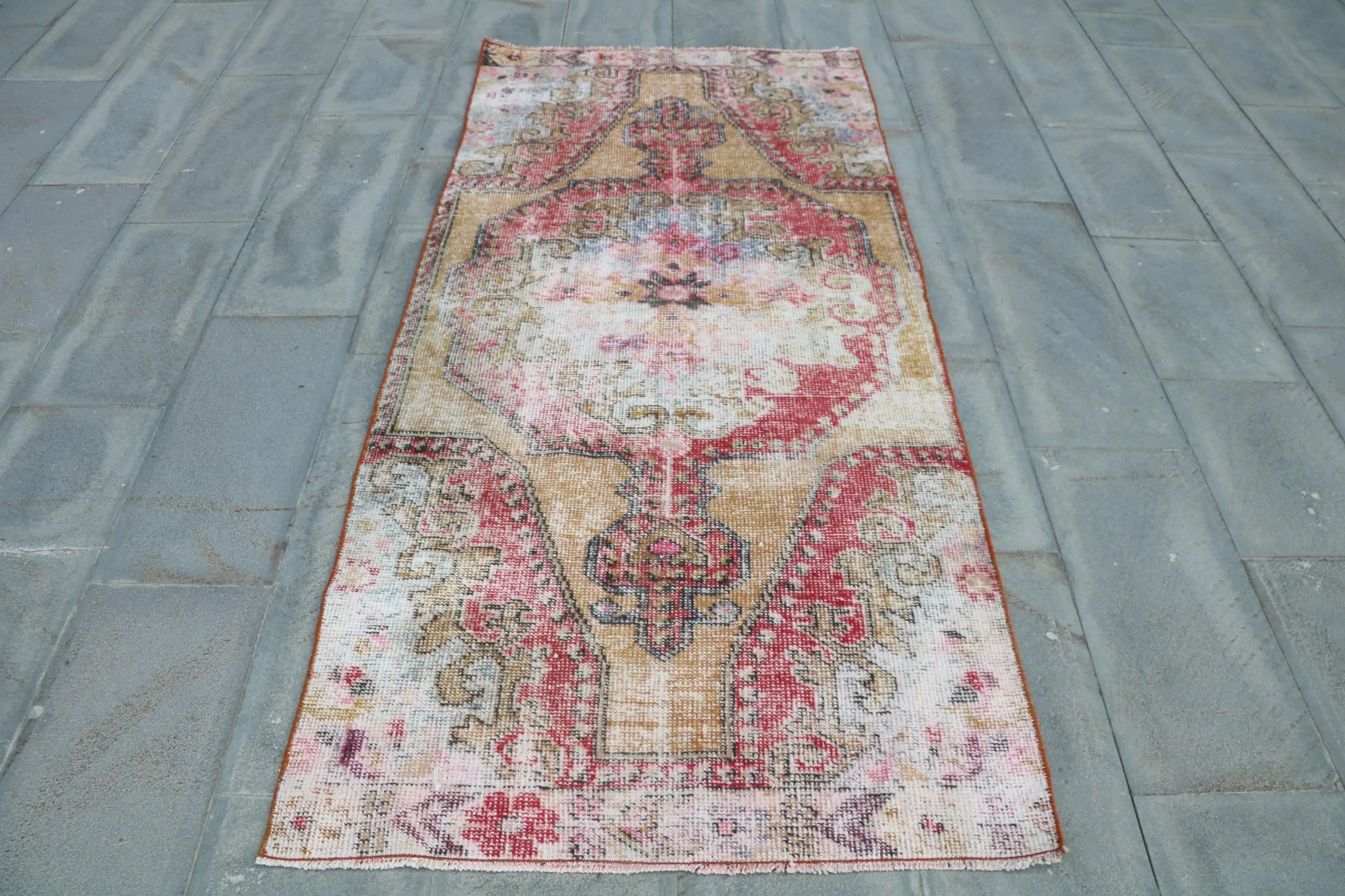 Alfombra turca vintage, alfombra decorativa de 3,3x7,1 pies, alfombra de lana maciza marrón rojo - 1