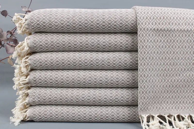 Kitchen Towel Diamond Brown Beige, 20x40 Inches, Organic Turkish Cotton