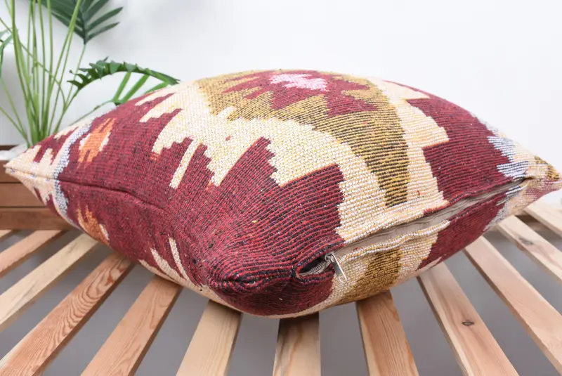 Boho Throw Cushion Case, Throw Kilim Pillow, Pillow Case, Kilim Pillow Cover, Handmade Kilim Cushion, 24x24 Red Cushion Case - 6