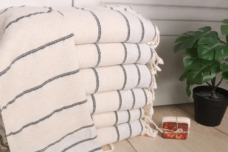 Striped Dish Towel Monogrammed Linen, Light Gray, 40x20 Inches