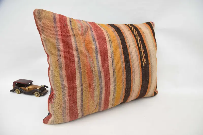 Vintage Kilim Throw Pillow, Cushion, Designer Throw Pillow Case, Vintage Kilim Pillow, 20x28 Orange Cushion, Boho Pillow - 3