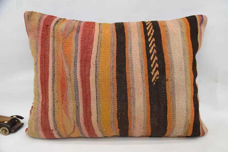 Vintage Kilim Throw Pillow, Cushion, Designer Throw Pillow Case, Vintage Kilim Pillow, 20x28 Orange Cushion, Boho Pillow - 4