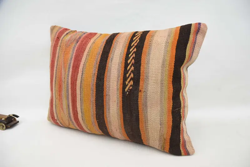 Vintage Kilim Throw Pillow, Cushion, Designer Throw Pillow Case, Vintage Kilim Pillow, 20x28 Orange Cushion, Boho Pillow - 5