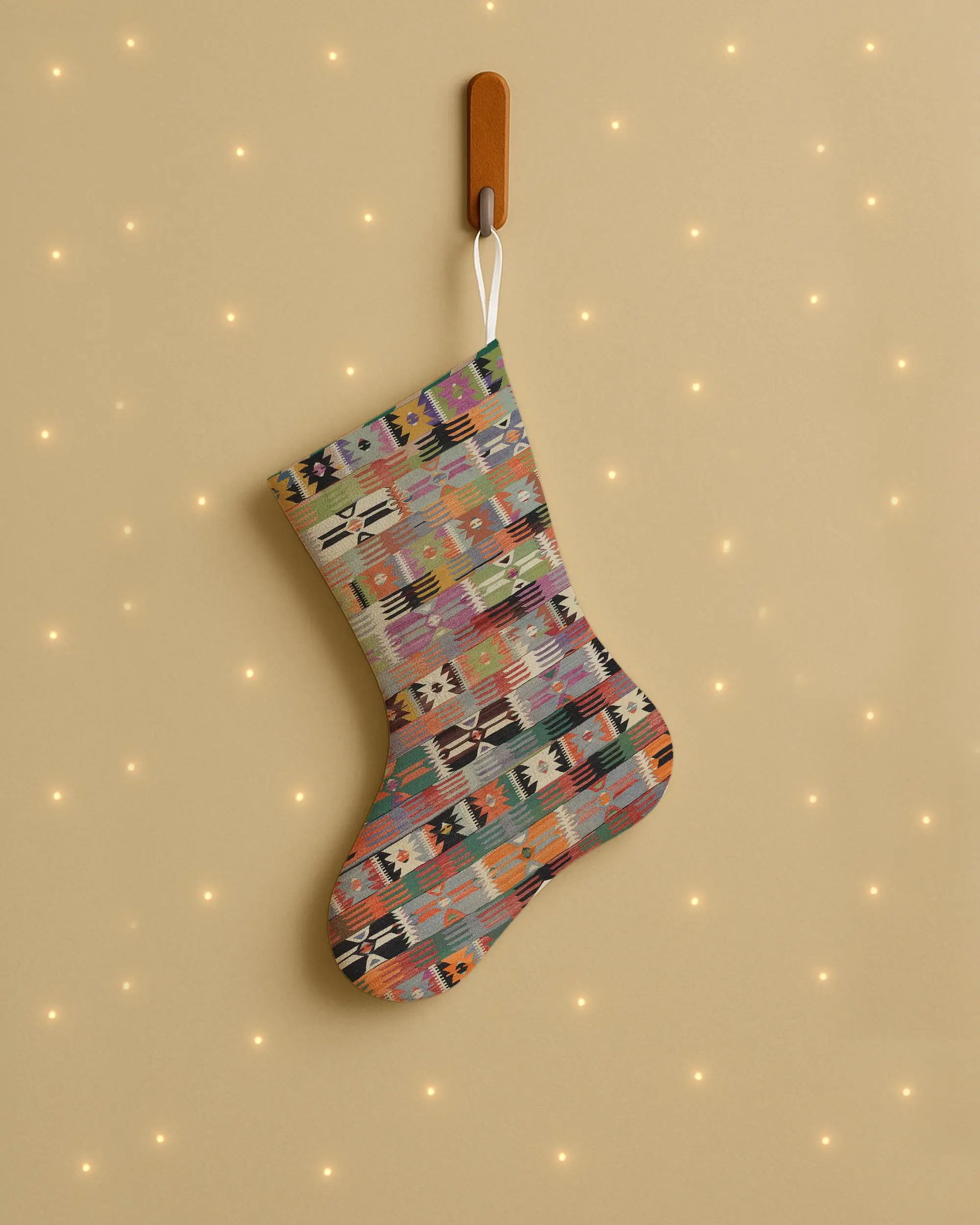 Festive Green & Orange Christmas Ornaments Stocking, Cozy Holiday Decor - 1