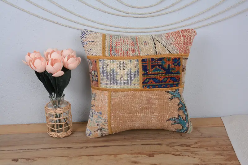 Toss Cushion Cover, Cushion Case, Pillow for Couch, Handmade Kilim Cushion, Boho Pillow Sham Cover, 16x16 Blue Pillow Sham, Art Deco Cushion Cover - 2