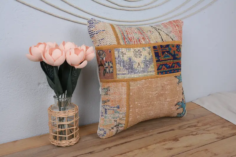 Toss Cushion Cover, Cushion Case, Pillow for Couch, Handmade Kilim Cushion, Boho Pillow Sham Cover, 16x16 Blue Pillow Sham, Art Deco Cushion Cover - 1
