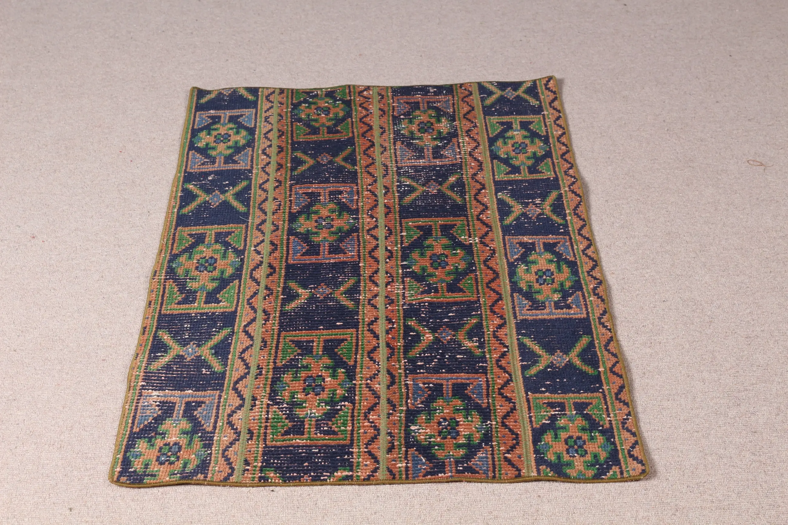 Turkish 2.6x3.8 ft Rug, Vintage Rug, Blue Rug Wool - 1